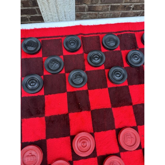 Traditional 1970s Felt Red and Black Checkers Set- 25 Pieces Total For Sale - Image 3 of 10
