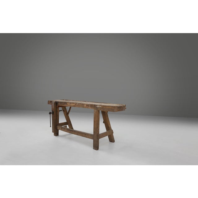 Industrial Oak Workbench, Belgium, 1900s For Sale - Image 14 of 16