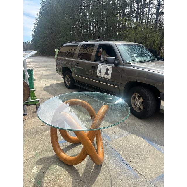 Brown 1970s Wooden Knot Dining Table and Glass Top For Sale - Image 8 of 12