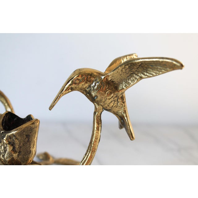 Vintage Brass Floral and Hummingbird Candle Holder For Sale - Image 4 of 8