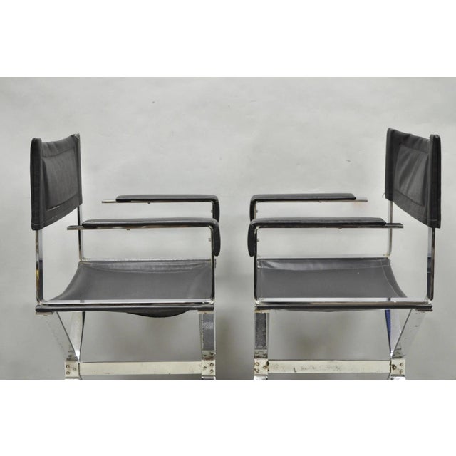 Alessandro Albrizzi Vintage Alessandro Albrizzi Italy Mid Century Modern Chrome Director Chair Pair For Sale - Image 4 of 18