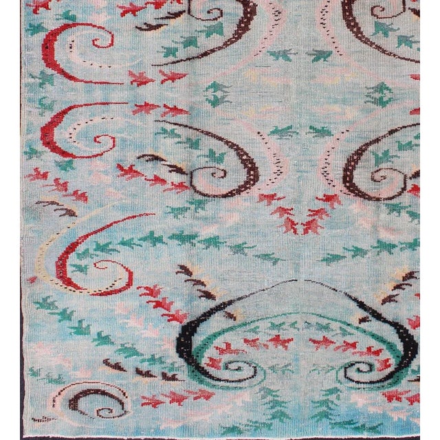 Vintage Art Nouveau Rug in Blue 6'3 X 9'1 For Sale - Image 4 of 11