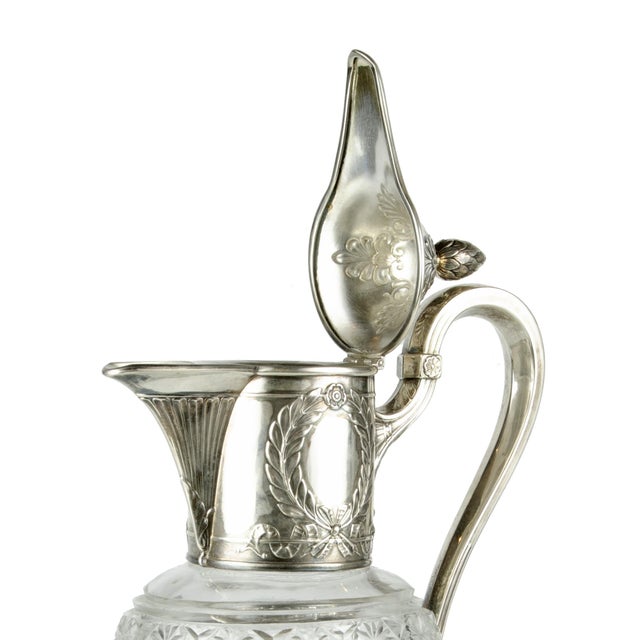 Metal Late 19th Century Victorian Crystal Pitcher With Sterling Silver Mounted Collar and Hinged Lid, United Kingdom For Sale - Image 7 of 10