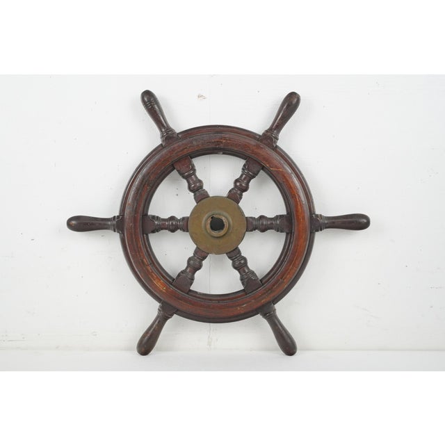 Mid 20th Century Vintage Wood Six Spoke Ship Steering Wheel For Sale - Image 5 of 8