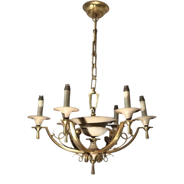 Lacquered Metal and Brass Chandelier, circa 1940 For Sale