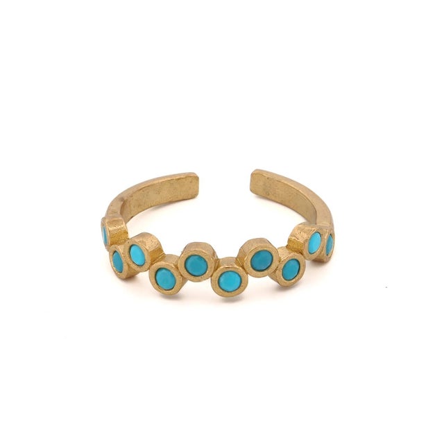 Turquoise Stone & Gold Zig Zag Stackable Adjustable Ring, Size 4 For Sale In Miami - Image 6 of 6