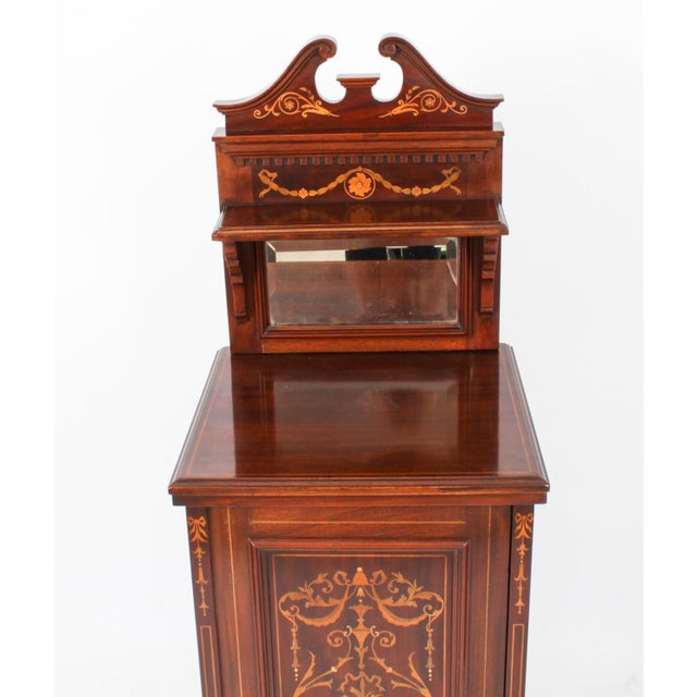Antique Edwardian Mahogany Marquetry Bedside Chests, Set of 2 For Sale - Image 9 of 18