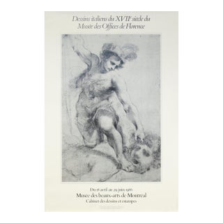 1986 Vintage Canadian Exhibition Poster - Dessins Italiens Du XVIIe Siècle Du Musée Des Offices De Florence, Musée Des Beaux Arts De Montréal For Sale