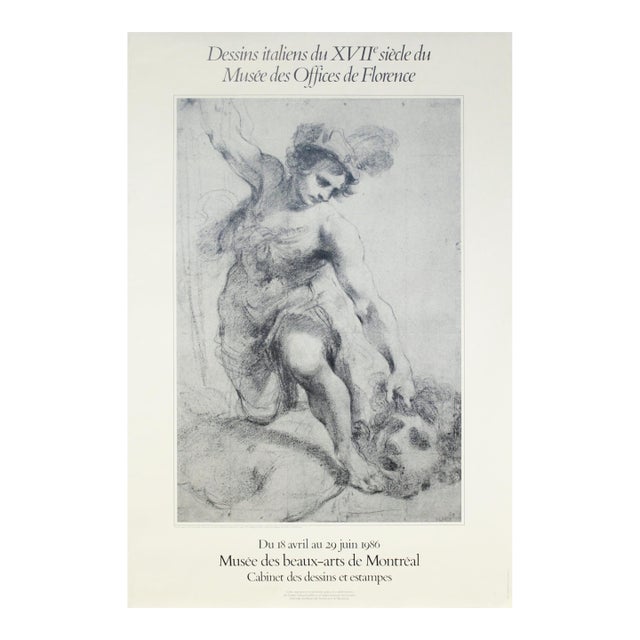 1986 Vintage Canadian Exhibition Poster - Dessins Italiens Du XVIIe Siècle Du Musée Des Offices De Florence, Musée Des Beaux Arts De Montréal For Sale