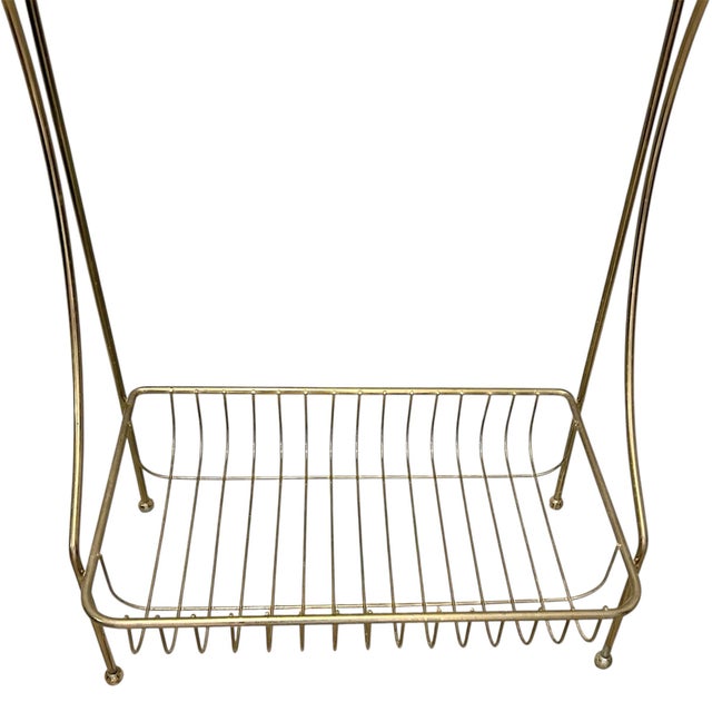 1970s Vintage Hollywood Regency MCM Heavy Brass Freestanding Floor Towel Rack Shelf For Sale - Image 5 of 9