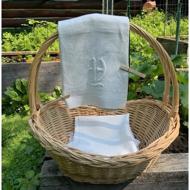 French Linen Damask Hand Towels, Set of 4, Monogrammed, Antique C. 1900 For Sale - Image 11 of 18