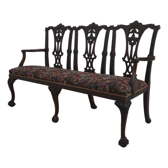 Antique 19th Century Chippendale Carved Mahogany Triple-Back Settee For Sale