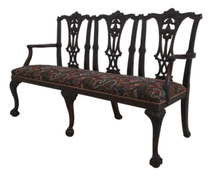 Antique 19th Century Chippendale Carved Mahogany Triple-Back Settee