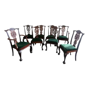 Set of 8 Finely Carved Solid Mahogany Georgian Style Dining Chairs C1920s