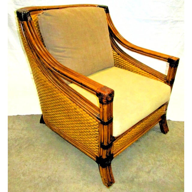 1970s Rattan Wicker Mandalay Chair With Cushions For Sale - Image 11 of 18
