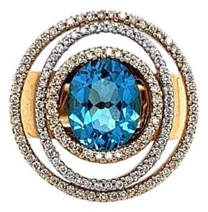 Blue Topaz & Diamond 14k Multi Tone Gold Ring - Size 6.5