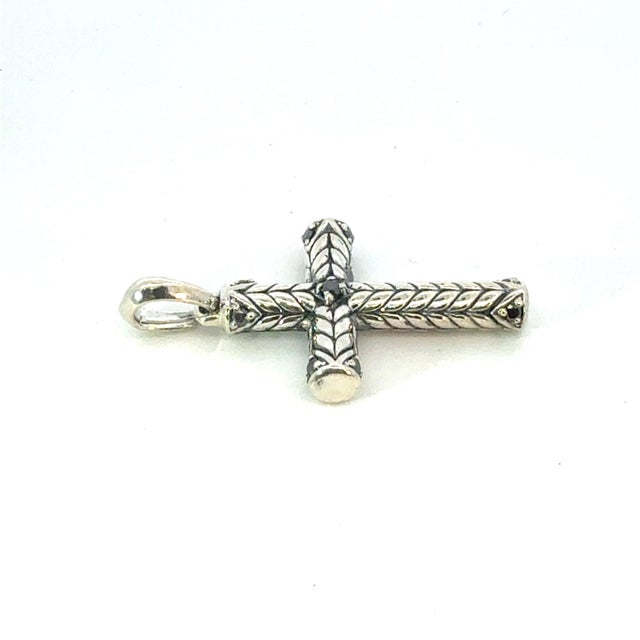 1990s 1990s David Yurman Black Diamond Cross Pendant Sterling Silver Estate For Sale - Image 5 of 7