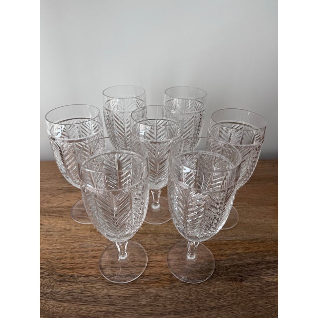 Traditional 1990s Ralph Lauren Crystal Cut Herringbone Iced Tea Glasses - Set of 7 For Sale - Image 3 of 10