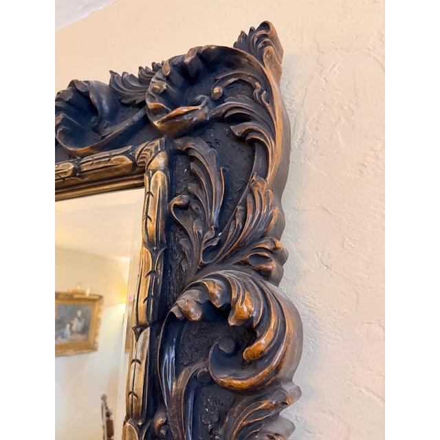 1980s Large Heavily Carved Beveled Glass Wall Mirror For Sale - Image 4 of 8