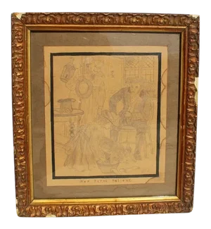 1910s "Her First Drawing" Framed Illustration in Giltwood Frame