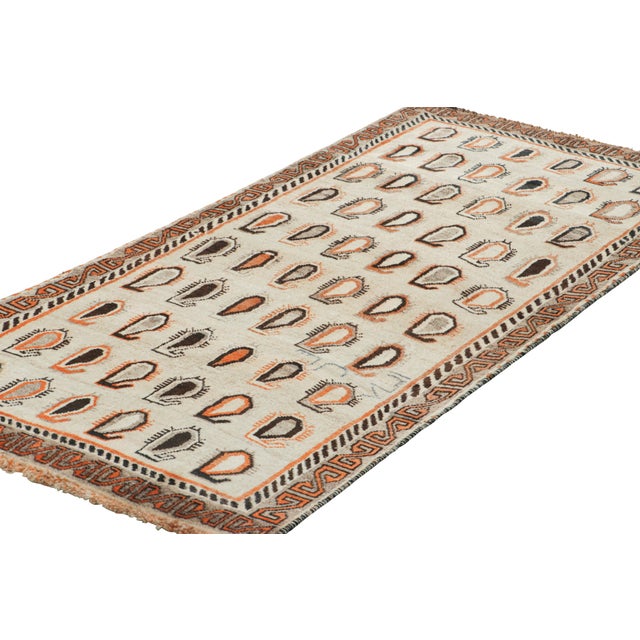 Rug & Kilim Vintage Gabbeh Persian Runner Rug With Orange Paisley Patterns - Rug & Kilim For Sale - Image 4 of 7