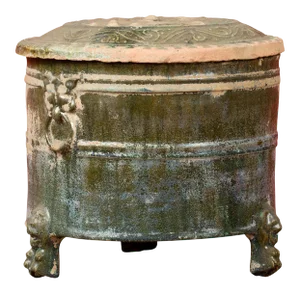 202 BC Chinese Han Dynasty Glazed Terracotta Lidded Vessel with Feet