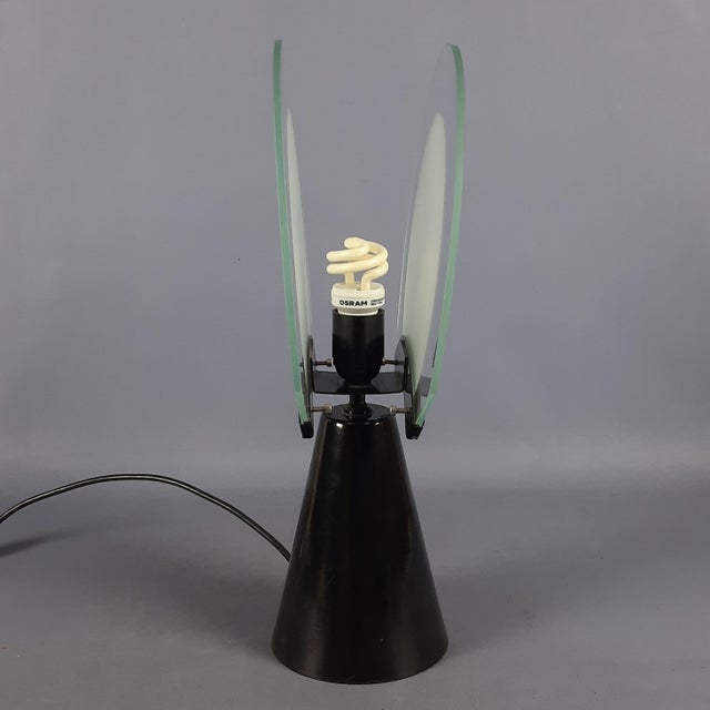 1970s Space Age Satin Glass Table Lamp with Black Conical Base, 1970 For Sale - Image 5 of 12