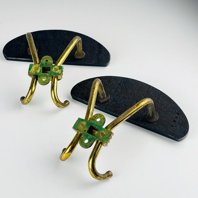 Vintage Brass Coat Hooks, Italy, 1950s, Set of 2 For Sale - Image 6 of 16