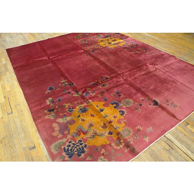 Art Deco 1930s Pink Blush Floral Modern Antique Chinese Art Deco Rug 8' 9" X 11' 4" Handknotted Wool Carpet For Sale - Image 3 of 6