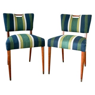 Newly Upholstered Striped Mid-Century Chairs For Sale