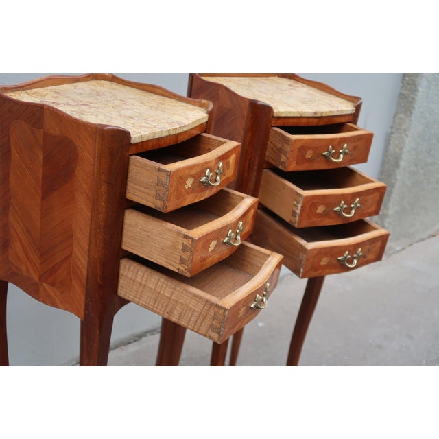 Pair of French Antique Narrow Rosewood Inlaid Side Tables Nightstands For Sale - Image 10 of 13