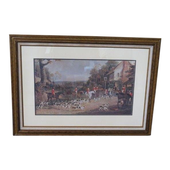 Large "Hunt Scene" Decorative Framed & Matted Print For Sale