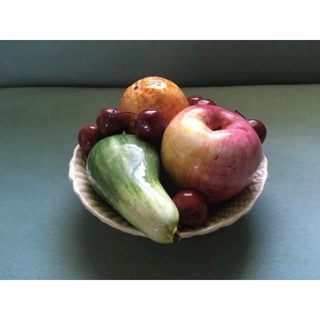 Vintage 1950s Bassano Italy Faux Fruit Woven Basket Ceramic Bowl For Sale - Image 10 of 13