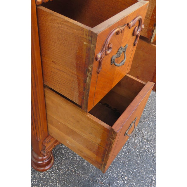 Early 1900s Carved Tall Nightstands End Side Bedside Tables a Pair For Sale - Image 4 of 12