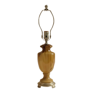 1950s Mid Century Table Lamp 26" | Vintage Slag Art Glass | Retro Home Lighting, Butterscotch Color