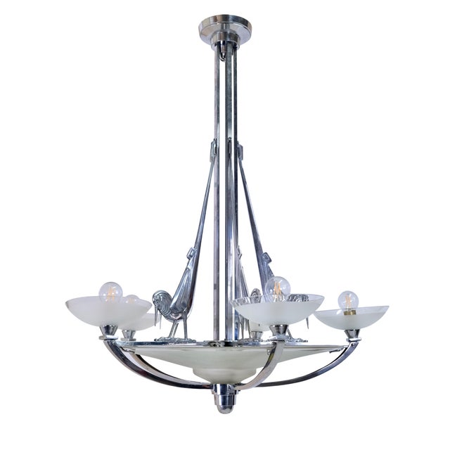 Ceiling Lamp with Bird Motif with Original Chrome Plating, 1930s For Sale - Image 10 of 10
