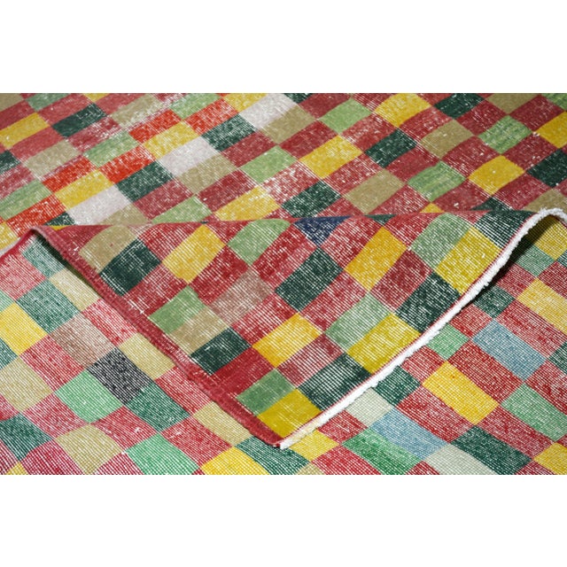 Vintage Turkish Anatolian Art Deco Hand Knotted Organic Wool Fine Weave Rug,7'1"x10'7" For Sale In New York - Image 6 of 7