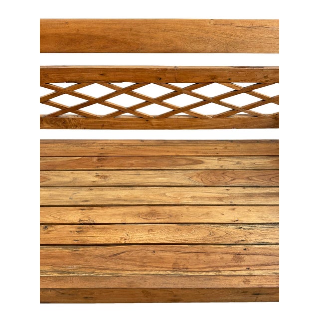 Indian Vintage Teak Diamond Back Wood Bench For Sale - Image 3 of 5