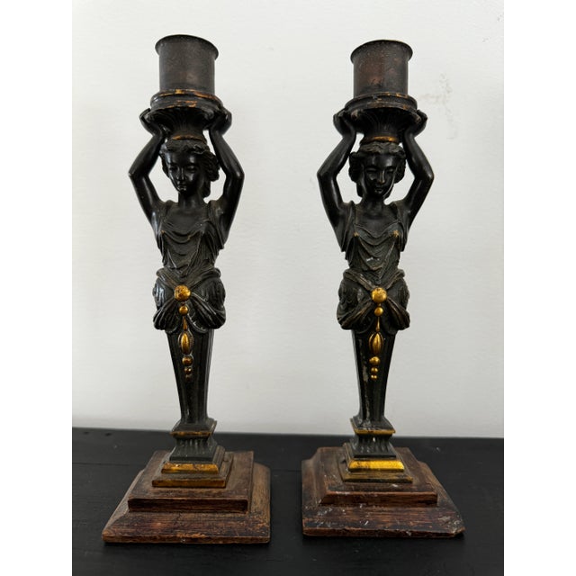Black Pair of Antique Figurative Candlesticks For Sale - Image 8 of 8