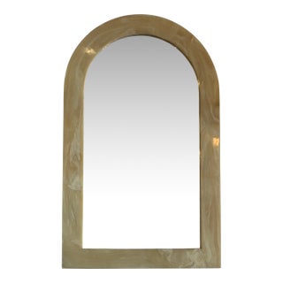 Vintage Modern 1970s Arched Onyx Marble Stone Wall Mirror For Sale