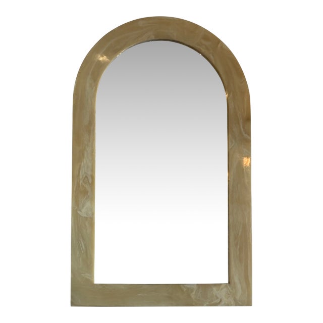 Vintage Modern 1970s Arched Onyx Marble Stone Wall Mirror For Sale