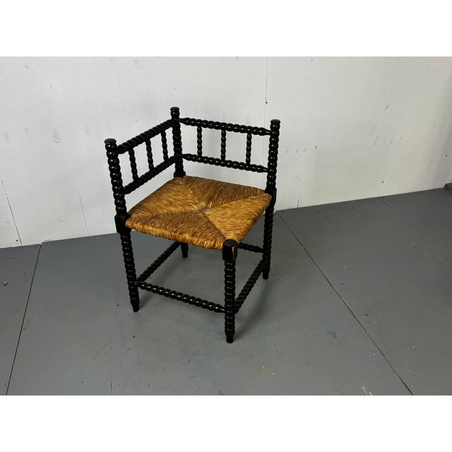 Wood Antique Bobbin Oak and Rush Side Chair, 1900s For Sale - Image 7 of 10