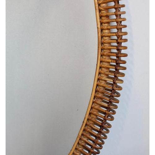 Large Italian Rattan Wall Mirror, 1960s For Sale - Image 6 of 12
