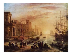 1950s Claude Lorrain "Seaport at Sunset" First American Edition Cottage Lithograph