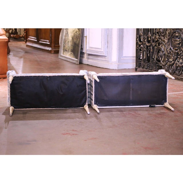 Cream Late 20th Century Pair of Vintage French Louis XVI Upholstered Painted Stool Benches For Sale - Image 8 of 10
