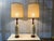 Fabulous Mid-Century Danish-Style table lamps. Ceramic molten center piece with what appears to be wood base and wood top....
