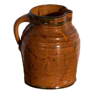 Antique Folk Glazed Pottery Jug, Central Europe, 1930 For Sale