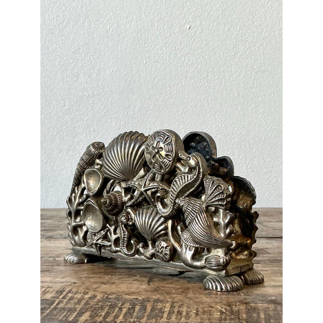 Vintage Coastal Cast Metal Undersea Napkin Holder For Sale - Image 9 of 12