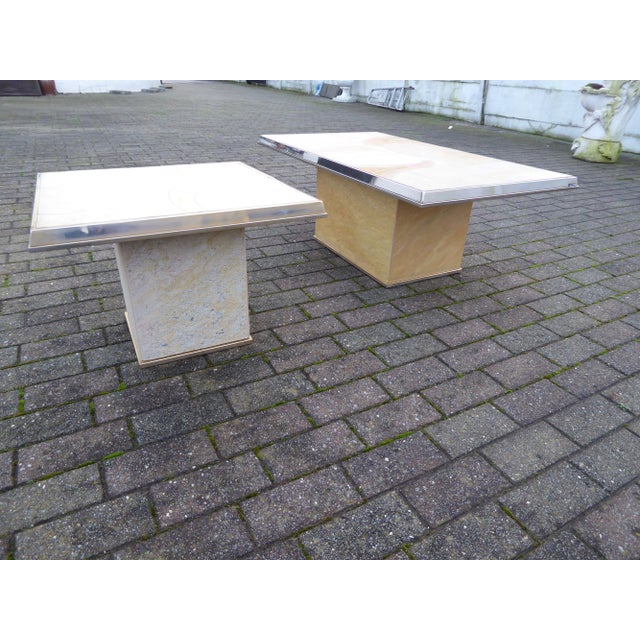 Stone Inlaid Marble and Brass Coffee Tables by Paul Kingma for Fedam, 1970s, Set of 2 For Sale - Image 7 of 7