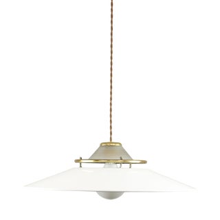 Vintage Italian Brass and Metal Saucer Pendant Lamp, 1970s For Sale